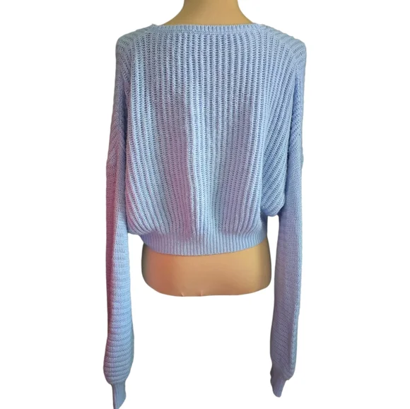 Women's Chunky Knit Light Blue Sweater Long Sleeves - Medium - Picture 3 of 10